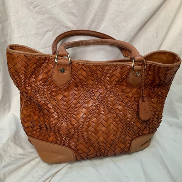 Cole Haan Handbags - Cole Haan Brown Leather Basketweave Shoulder Bag or Tote